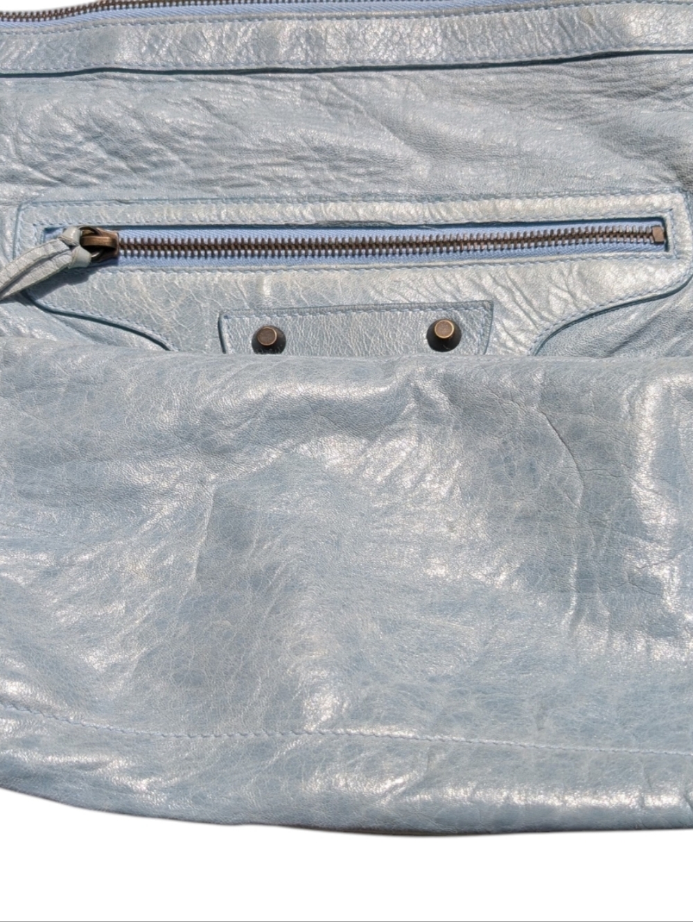 Balenciaga Leather Day Hobo Bag Light Blue Green Purse Shoulder Bag - Picture 5 of 16